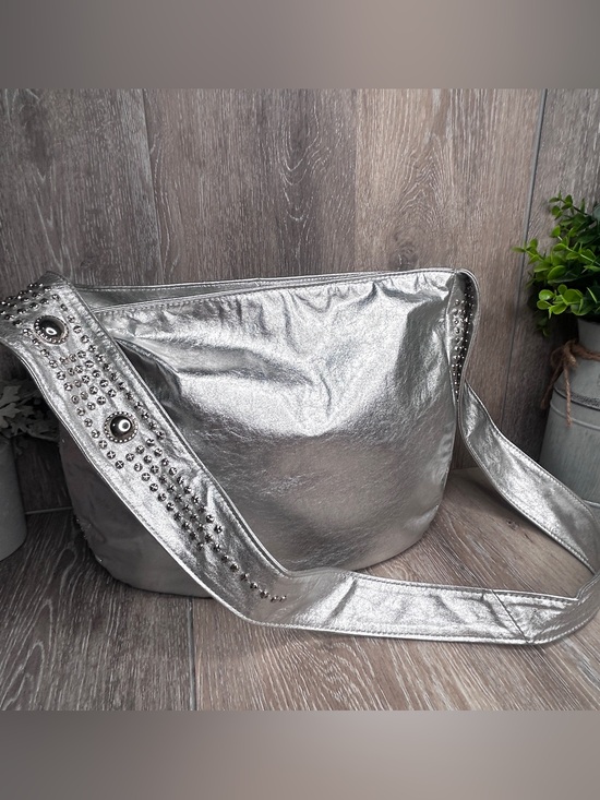Bags by Pinky Handbags - Bags by Pinky • Metallic Silver Studded Shoulder Bag • Genuine Leather •USA Made